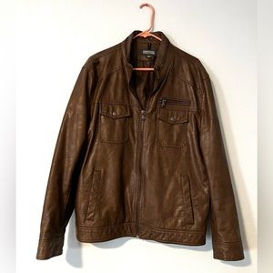 Kenneth Cole Reaction Mens Brown Faux leather bomber aviator jacket Size Large